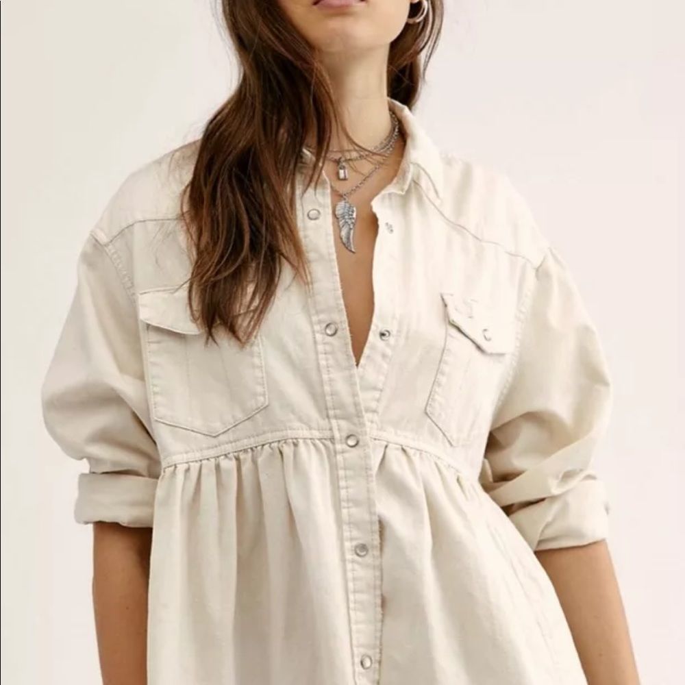 Free People Dylan Top Jacket Denim Relaxed Ivory - Picture 2 of 4